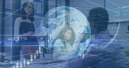 Presenting businesswoman holding documents in conference room, with financial charts, copy space