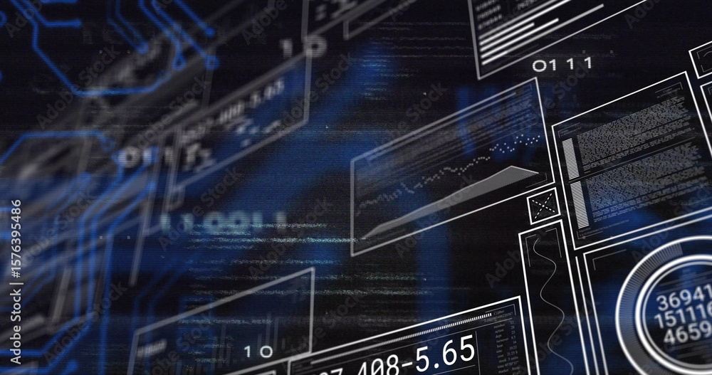 Poster displaying translucent window floating in virtual space, with line graph, readouts and glitches