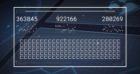 Displaying white-outlined digital panel showing numeric readouts on dark grid, with algorithm text