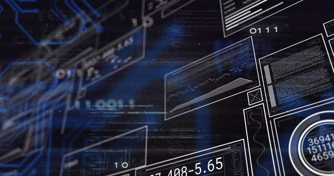 Displaying translucent window floating in virtual space, with line graph, readouts and glitches