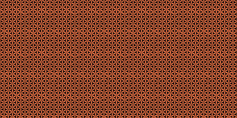 Seamless pattern with orange flower of life motif on black background