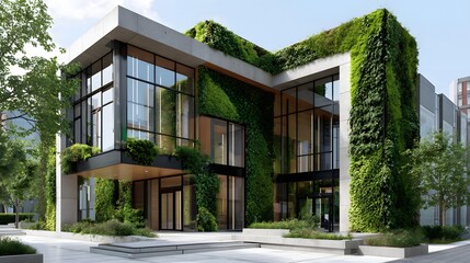 Contemporary Architectural Marvel with Lush Green Facade in an Urban Environment