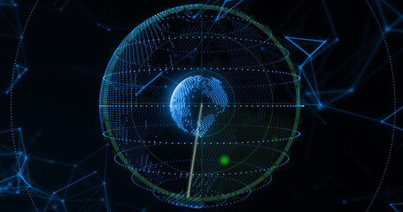 Displaying holographic Earth globe rotating in virtual interface with spherical grid scanning beam