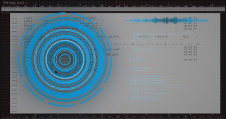 Displaying concentric HUD graphic on terminal interface, showing columns, waveform and ruler scales