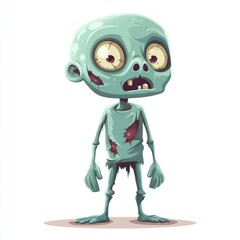 Cartoon green zombie isolated on a white background. 2d illustration. Zombie Isolated on white. Zombie 2d illustration. Halloween. Halloween Concept Cut-out Sticker.