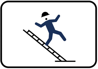 Fototapeta premium Illustration of a person falling from a ladder wearing a hard hat on a white background sign board