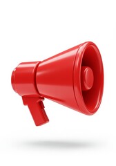 Red Megaphone Announcement - A vibrant red megaphone, isolated on a white background, symbolizes announcements, promotions, and public address