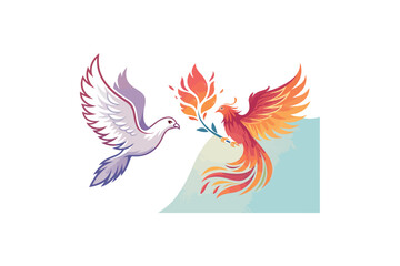 Obraz premium Dove Gradient Fire Phoenix Bird logo Vector On White Background.02