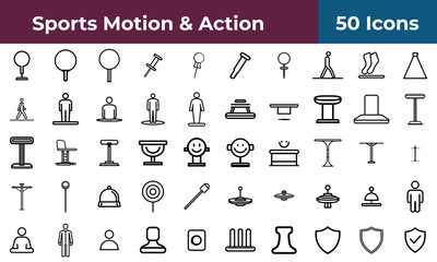 Collection of fifty line art icons depicting various objects and human figures on a white background