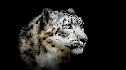 Naklejka premium snow leopard gray cat on black background portrait