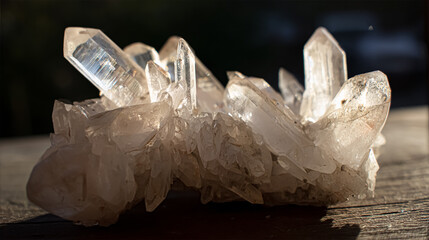 Clear quartz zeolite crystal on plain background.