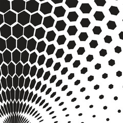 abstract geometry black and white colour seamless graphic halftone hexagon arc wave pattern used for background.