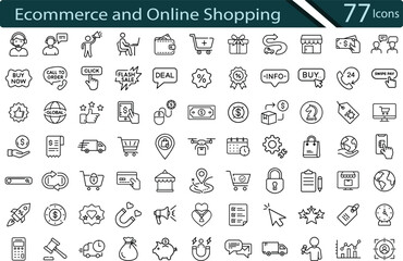 Ecommerce and Online Shopping Icon Set for Sales, Marketing and Retail Platforms.