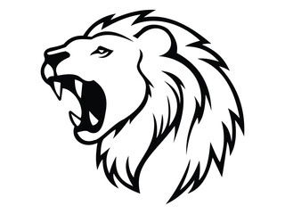 Black and White Lion Head Tattoo Set   Front and Side Silhouettes for Mascot or Ink Design