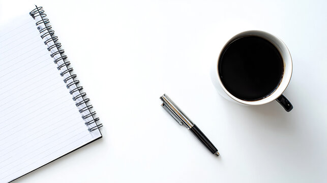 Blank open notebook with pen and coffee on wood table,Business template mock up for adding your text.