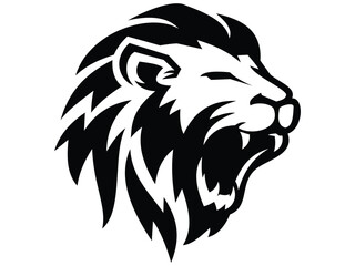 Black and White Lion Head Tattoo Set   Front and Side Silhouettes for Mascot or Ink Design