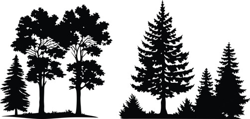 Silhouette Tree and Forest Illustrations Set - Black Tree Designs,Tree silhouette vector,vector silhouette trees Icon set,set of trees silhouettes,African trees as black silhouettes,ai