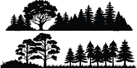 Silhouette Tree and Forest Illustrations Set - Black Tree Designs,Tree silhouette vector,vector silhouette trees Icon set,set of trees silhouettes,African trees as black silhouettes,ai