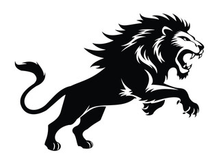 Black and White Lion Head Tattoo Set   Front and Side Silhouettes for Mascot or Ink Design