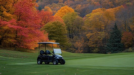 Golf cart in autumnal landscape