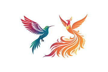 Fototapeta premium Hummingbird Gradient Fire Phoenix Bird logo Vector On White Background.01