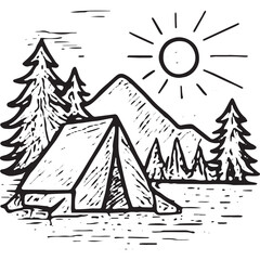 Camping Scene - Nature and Outdoor Sketch Illustration