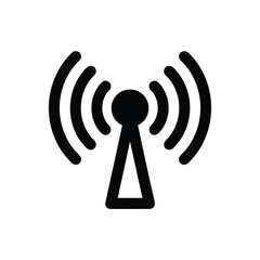 Wireless Signal Broadcast Icon. This black symbol depicts an active radio wave transmitter, representing digital connectivity and global communication infrastructure. It symbolizes modern access and.