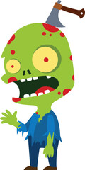 Cartoon Zombie with Axe, Green Monster Character, Halloween Illustration, Scary Yet Cute Undead Figure