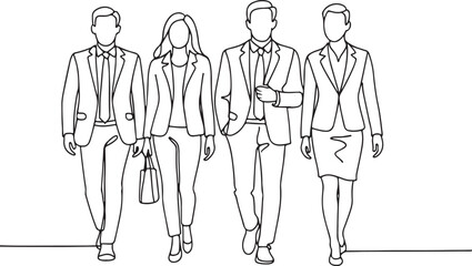 Business Team Walking Together Line Art for Teamwork and Collaboration Theme