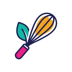 Natural Whisk Culinary Leaf Logo. This vivid emblem beautifully combines a kitchen tool with foliage, indicating wholesome meal creation. Perfect for green cooking, plant based diets, and nutritious.