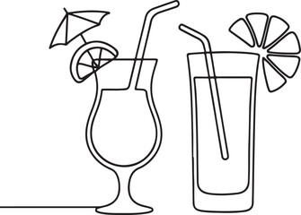 Tropical Cocktail Drink Line Art for Leisure and Hospitality Theme
