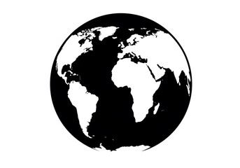 Global World Map Black and White Illustration Simple Earth Planet Icon Graphic Design