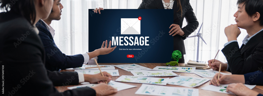 Poster email notification message showing on computer screen brisk. digital marketing message information t