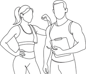 Fitness Instructors Standing Together Line Drawing for Healthy Lifestyle Theme