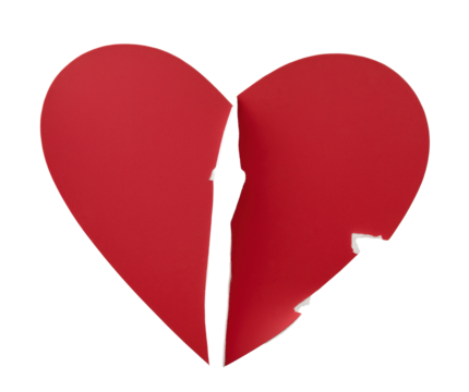 Broken red heart showing breakup or divorce with transparent background - Powered by Adobe