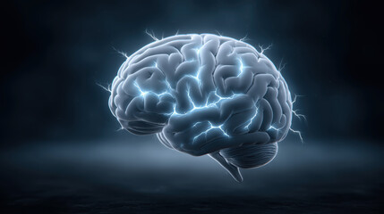 Fototapeta premium Ai and human workflow interface floating brain data exchange concept in technology environment