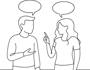 Man and Woman Chatting Line Drawing with Speech Bubbles for Communication Concept