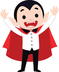 Cartoon Vampire Child Illustration, Cute Undead Character in Red Cape, Halloween Art for Stock, SEO Optimized