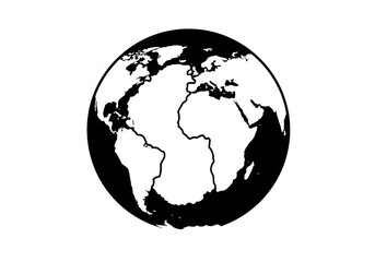 Obraz premium A Simple Black and White Illustration of the World Globe Showing Continents and Oceans