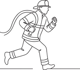 Firefighter Running Line Drawing for Emergency Response Illustration