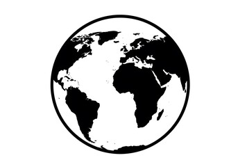 Black and White World Map Illustration Simple Global Icon Graphic Design Earth Planet