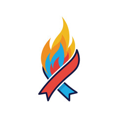 Vibrant Fire Symbol. A colorful blaze rises above a stylized awareness band, representing passion, dynamic spirit, and support. Perfect for various concepts.
