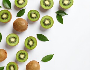 Fototapeta premium Bright and seamless pattern wallpaper design with mesmerizing kiwi image on soft white background.