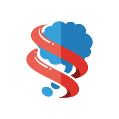 Dynamic Cloud Ribbon Design. Vibrant sky object embraced by a graceful red swirl. This visual portrays data evolution, communication, and interconnected systems for progress.