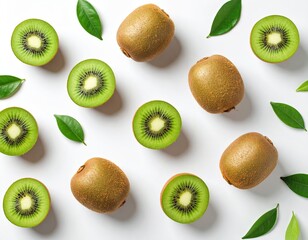 Fototapeta premium Bright and seamless pattern wallpaper design with mesmerizing kiwi image on soft white background.