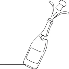 Champagne Bottle with Popping Cork Line Drawing for Celebration Theme