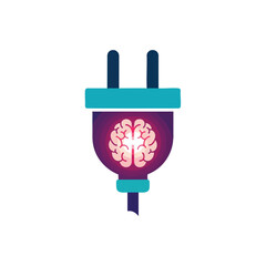 Brain Power Plug. Vibrant illustration depicts a human mind within a device, symbolizing intellectual energy, cognitive activation, and idea generation. Represents thought connection.