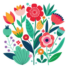 Vibrant floral arrangement with diverse blooms and foliage