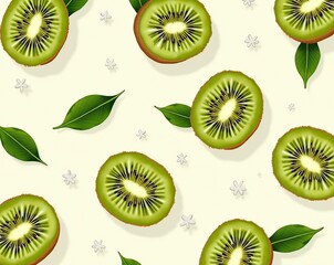 Fototapeta premium Bright and seamless pattern wallpaper design with mesmerizing kiwi image on soft white background.