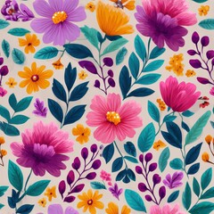Colorful Seamless Floral Pattern Hand Painted Illustration